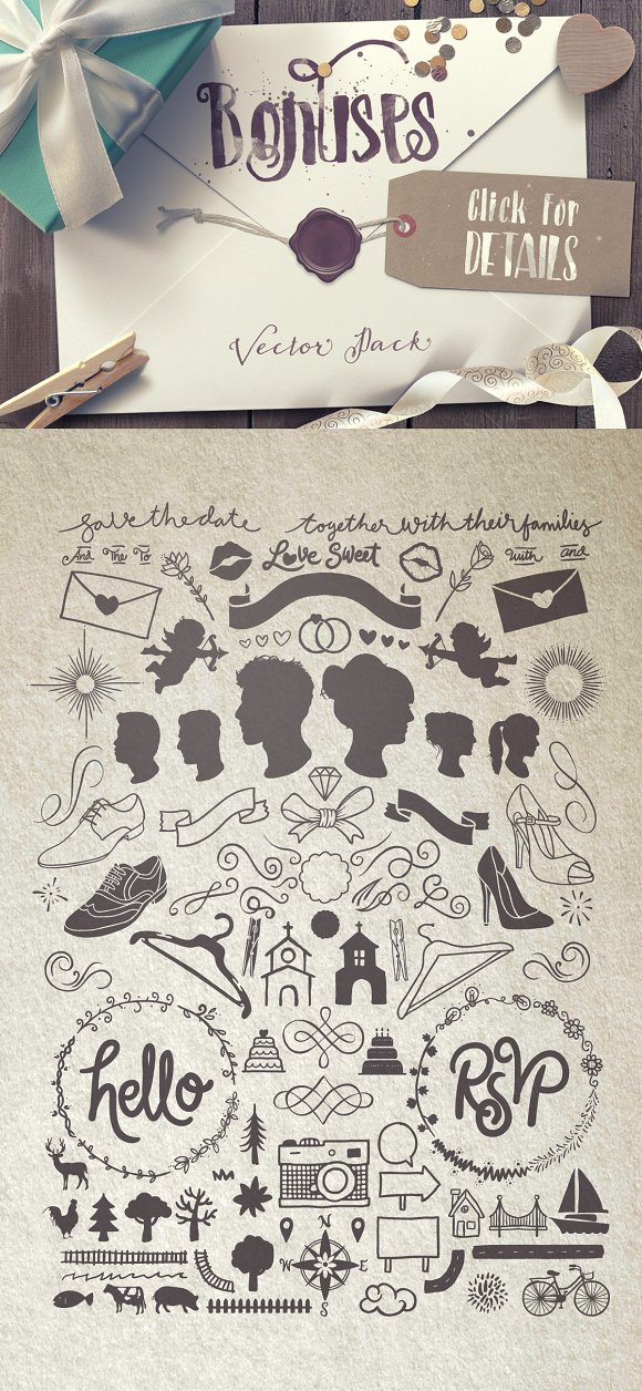 Just Married! Wedding Pack Font Bundle Just Married! Wedding Pack Font Bundle