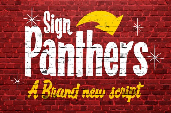 Sign Panthers Brush Script Vintage