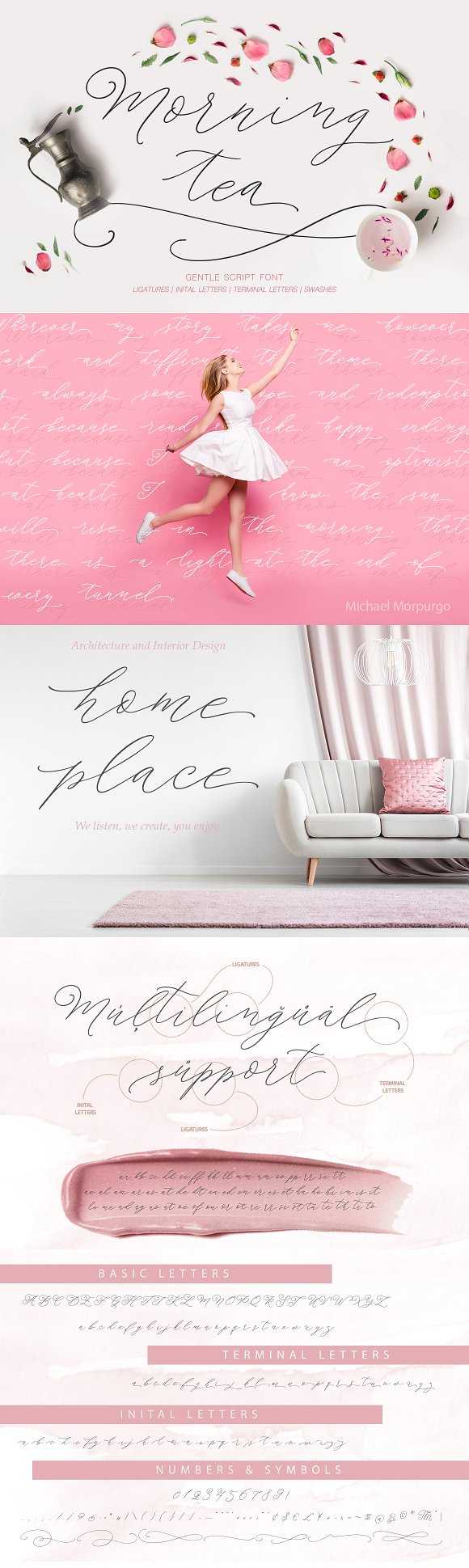 Morning tea. Script font.