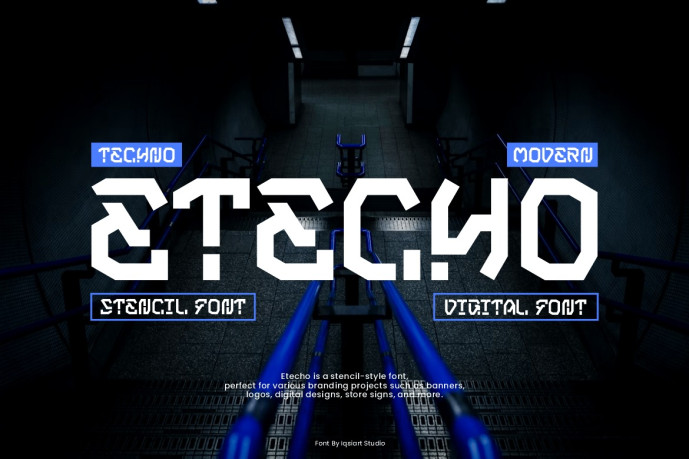 Etecho - Stencil Tech Font - Free Font